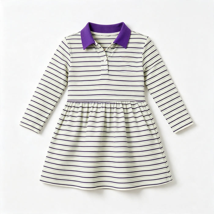 8.13 GLD1757 Preorder Purple Green Stripes Print Girls Mardi Gras Knee Length Dress