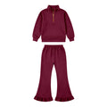 8.13 GLP3695 Preorder Kids Girls Maroon Sweatshirt & Ruffle Flare Pants Set