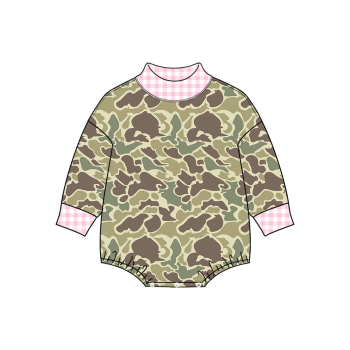 8.13 LR3280 Preorder Brown Green Camo Print Baby Girls Romper