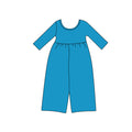 8.13 Preorder Kids Girls Teal Long Sleeve Elastic Waist Wide Leg Jumpsuit