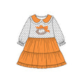 8.14 GLD1758 Preorder Football Bow Dots Print Girls Fall Knee Length Dress