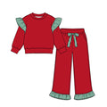 8.14 GLP3697 Preorder Kids Girls  Red Flutter Sleeve Top with Ruffle Pants Outfit