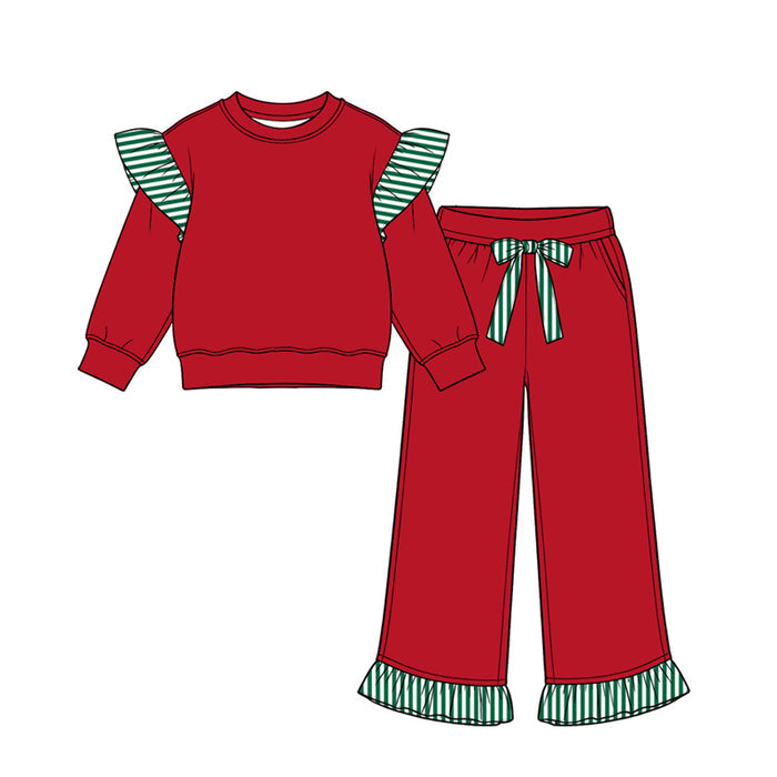 8.14 GLP3697 Preorder Kids Girls  Red Flutter Sleeve Top with Ruffle Pants Outfit