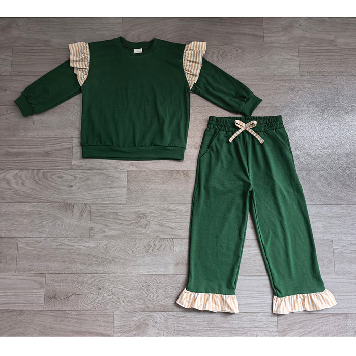 8.14 GLP3698 Preorder Kids Girls Green Flutter Sleeve Top with Ruffle Pants Outfit