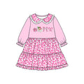 8.15 GLD1760 Preorder Santa Bows Candy Cane Pink Leopard Print Girls Christmas Knee Length Dress