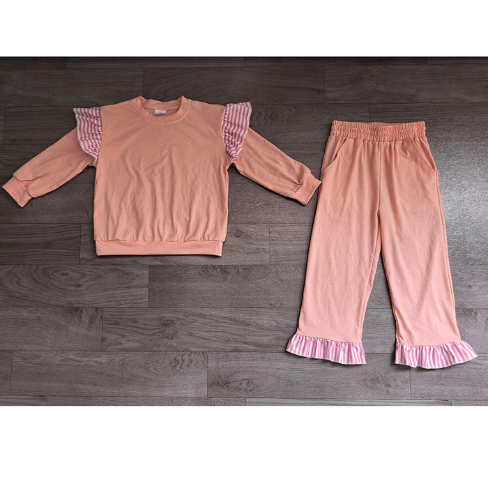 8.15 GLP3702 Preorder Kids Girls Light Pink Flutter Sleeve Top with Ruffle Pants Outfit