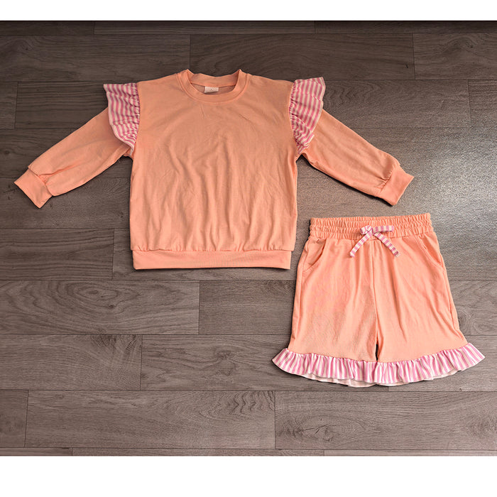 8.15 GLP3702 Preorder Kids Girls   Pink Flutter Sleeve Top with Ruffle Shorts Outfit