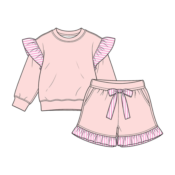 8.15 GLP3702 Preorder Kids Girls   Pink Flutter Sleeve Top with Ruffle Shorts Outfit