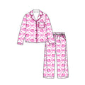 8.15 GLP3707 Preorder Pumpkin Bows Pink Print Girls Fall Buttons Pajamas Clothes Set