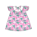 8.15 GSD4306 Preorder Santa Candy Cane Tree Pink Print Girls Christmas Knee Length Dress