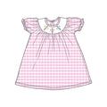 8.15 GSD4307 Preorder Cross Bows Pink Checkered Print Girls Easter Knee Length Dress