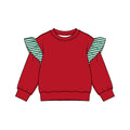 8.15 Preorder Kids Girls Green Flutter Sleeve Red Top