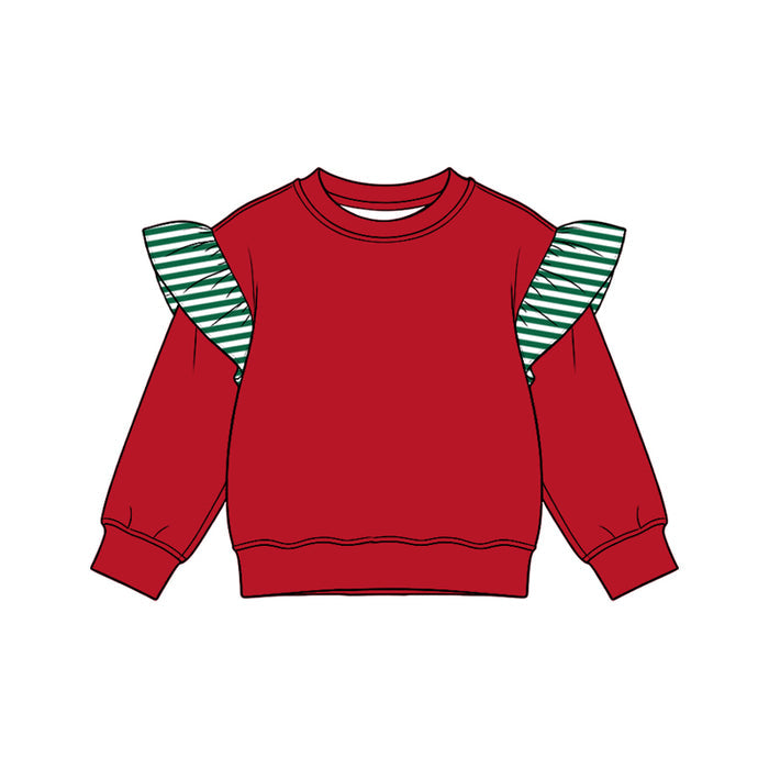 8.15 Preorder Kids Girls Green Flutter Sleeve Red Top