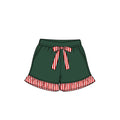 8.15 Preorder Kids Girls Green Shorts with Red Stripe Ruffle