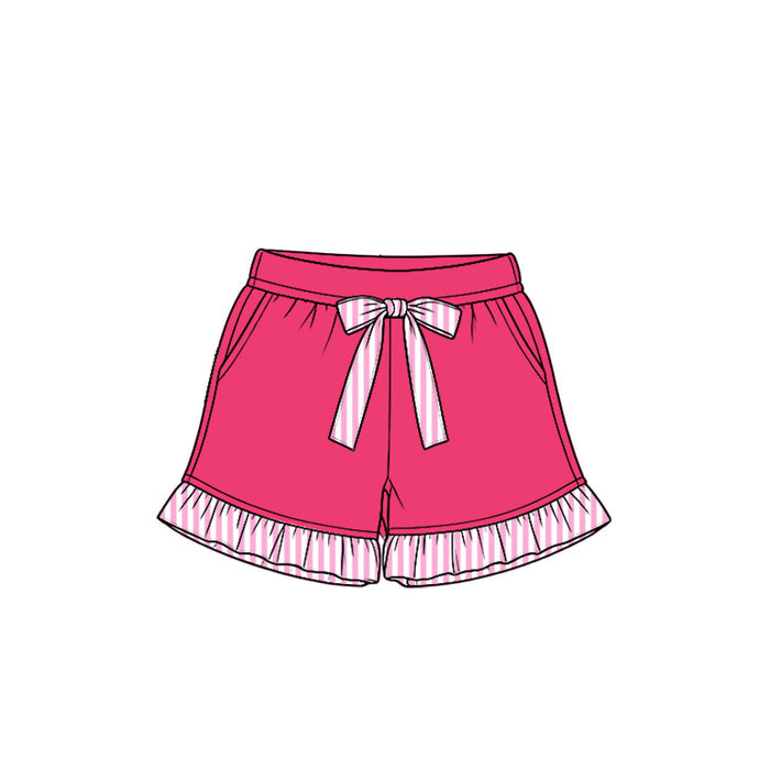 8.15 Preorder Kids Girls Hot Pink Shorts with Pink Stripe Ruffle