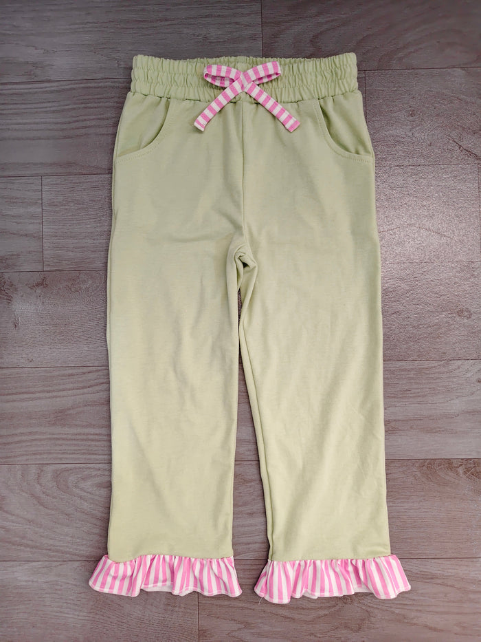 8.15 Preorder Kids Girls Light Green Girls Wide Leg with Pink Stripe