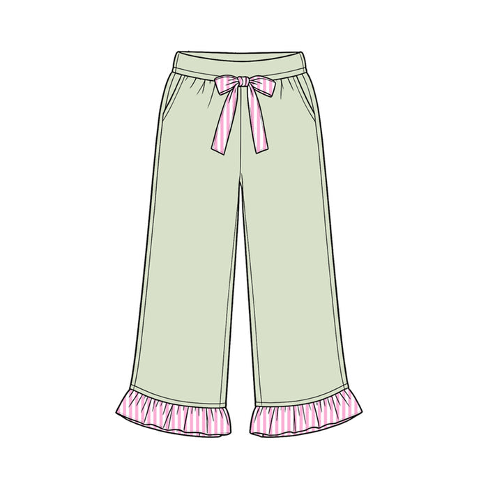 8.15 Preorder Kids Girls Light Green Girls Wide Leg with Pink Stripe