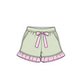 8.15 Preorder Kids Girls Light Green with Pink Stripe Ruffle