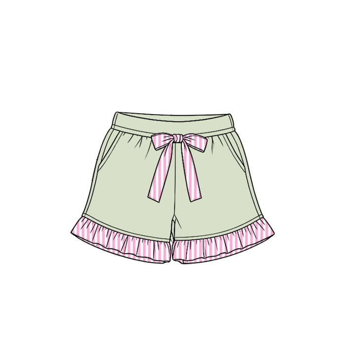 8.15 Preorder Kids Girls Light Green with Pink Stripe Ruffle