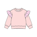 8.15 Preorder Kids Girls Pink Striped  Flutter Long Sleeve Light Pink Top