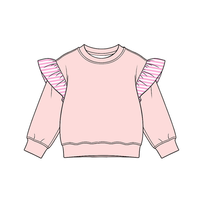 8.15 Preorder Kids Girls Pink Striped  Flutter Long Sleeve Light Pink Top