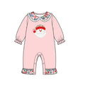 8.17 LR3303 Preorder Santa Flowers Pink Print Baby Girls Christmas Doll Collar Romper