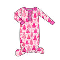 8.19 NB0054 Preorder Tree Pink Bows Checkered Print Baby Girls Christmas Newborn Gown