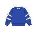 8.19 Preorder Kids Girls Royal Blue White Ruffle Fall Pullover Top