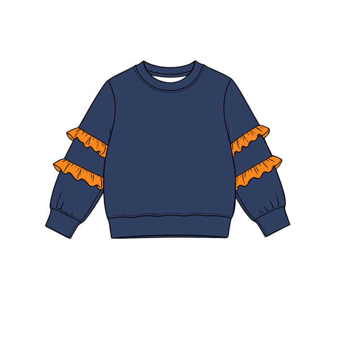 8.19 Preorder Kids Navy Orange Ruffle Long Sleeve Fall Pullover Top