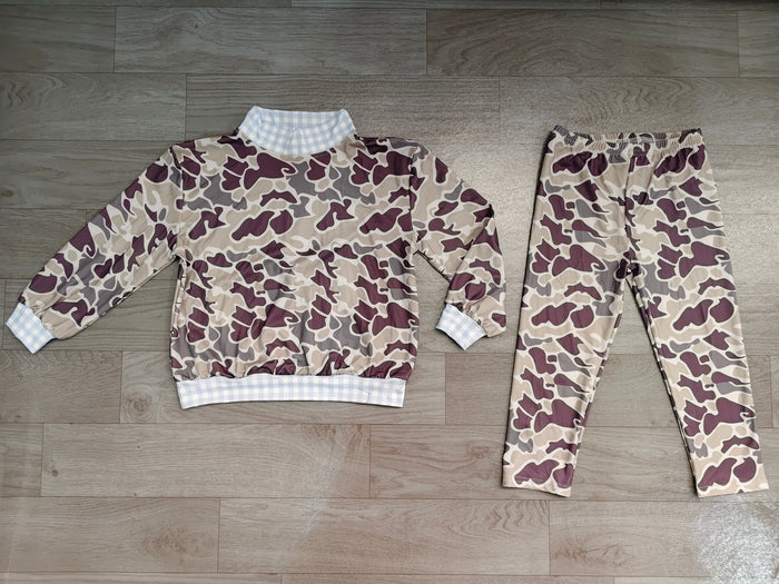 8.20 BLP1567 Preorder Dark Brown Camo Print Boys Fall Clothes Set