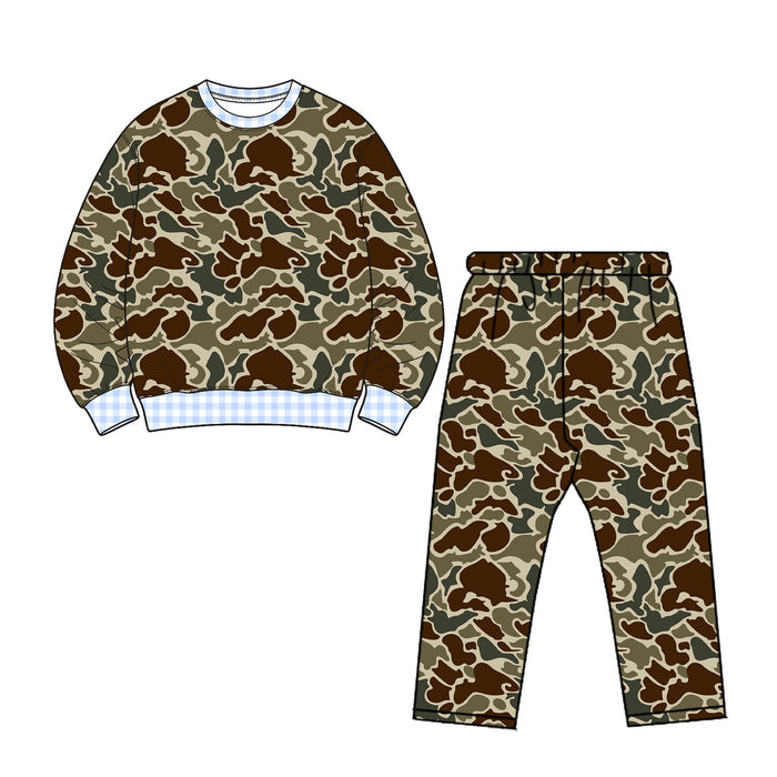 8.20 BLP1572 Preorder Dark Brown Green Camo Print Boys Fall Clothes Set