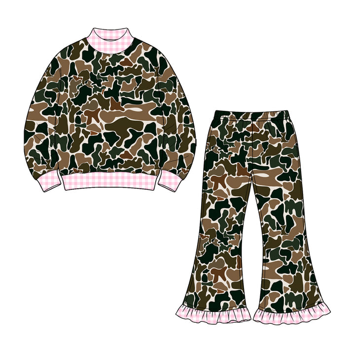 8.20 GLP3739 Preorder Brown Camo Top Bell Pants Girls Fall Clothes Set