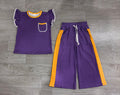 8.20 GSPO2366 Preorder Kids Girls Purple Polka Dot Ruffle Sleeve Top with Wide Leg Pants Outfit