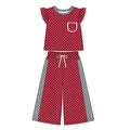 8.20 GSPO2371 Preorder Kids Girls  Dark Red Polka Dot Ruffle Sleeve Top with Wide Leg Pants Outfit
