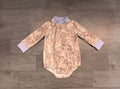 8.20 LR3307 Preorder Baby Girls Camo Blue Trim Mock Neck Romper