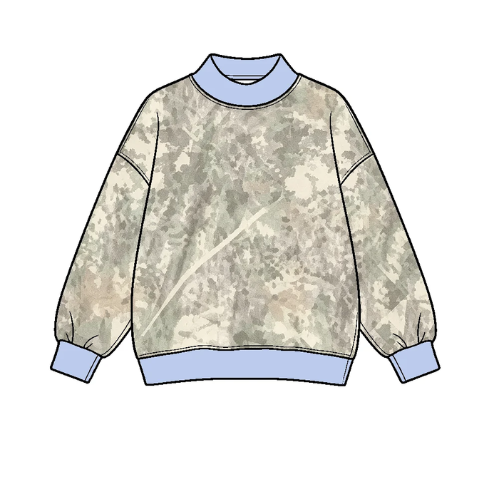 8.20 Preorder BT1918 Kids Girls Realtree Camo Light Blue Trim Mock Neck Long Sleeve Active Pullover Top
