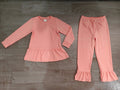 8.21 GLP3746 Preorder Pink Cotton Mocknecks Top Ruffle Pants Girls Clothes Set
