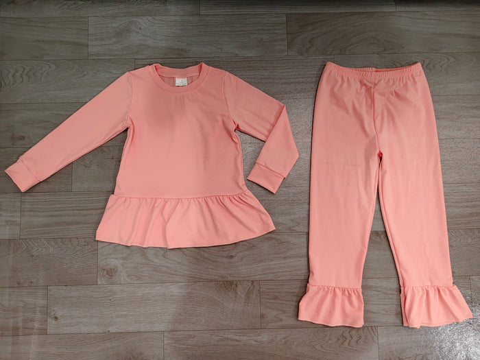 8.21 GLP3746 Preorder Pink Cotton Mocknecks Top Ruffle Pants Girls Clothes Set