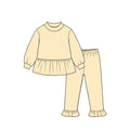 8.21 GLP3747 Preorder Beige Cotton Mocknecks Top Ruffle Pants Girls Clothes Set