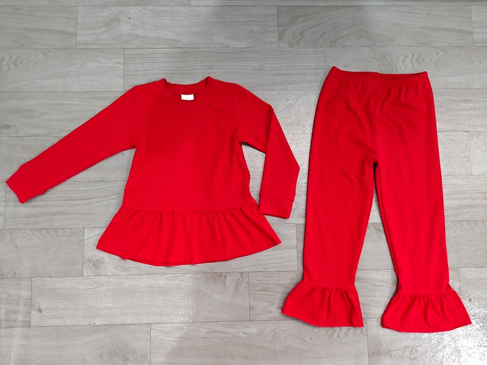 8.21 GLP3749 Preorder Red Cotton Mocknecks Top Ruffle Pants Girls Clothes Set