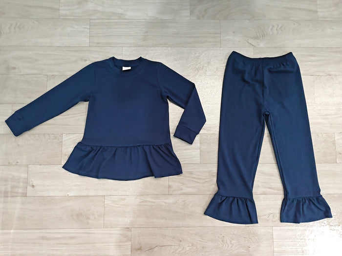 8.21 GLP3750 Preorder Black Cotton Mocknecks Top Ruffle Pants Girls Clothes Set