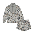 8.22 BLS0051 Preorder Camo Print Half‑Zip Pullover & Drawstring Shorts Set