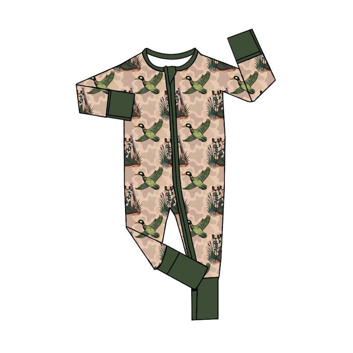 8.22 LR3309 Preorder Duck Camo Print Baby Boys Hunting Zipper Sleeper Romper