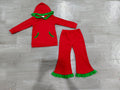 8.22 Preorder GLP3751 Red Cotton Pocket Hoodie Top Bell Pants Girls Christmas Clothes Set