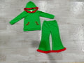 8.22 Preorder GLP3752 Green Cotton Pocket Hoodie Top Bell Pants Girls Christmas Clothes Set