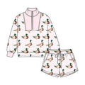 8.22   Preorder Mallard Pink Duck  Print   Half‑Zip Pullover & Drawstring Shorts Set