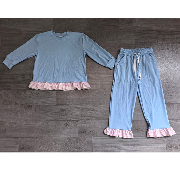 8.24 GLP3753 Preorder Light Blue Long Sleeve Top Ruffle Pants Girls Clothes Set