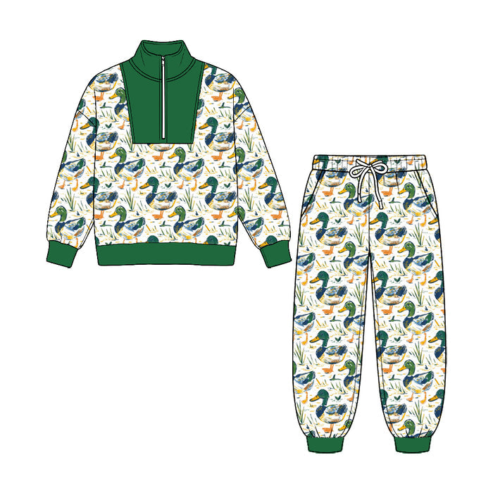 8.25 BLP1581 Preorder Duck Print Zipper Top Pockets Pants Boys Clothes Set