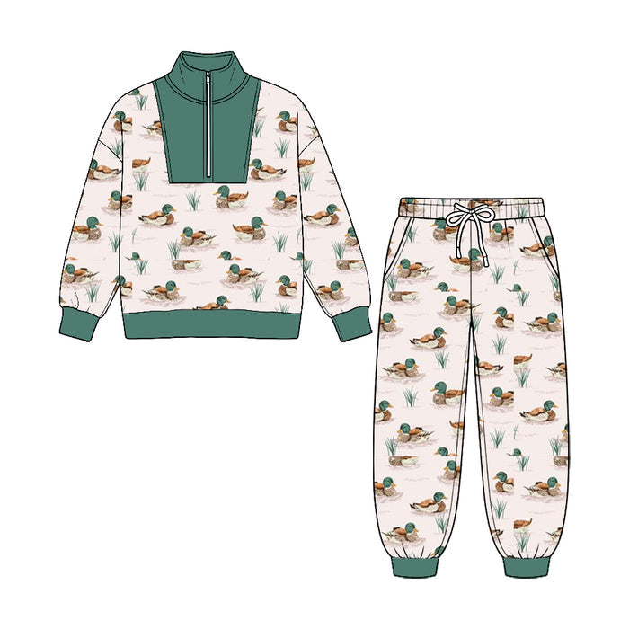 8.25 BLP1583 Preorder Duck Pink Print Zipper Top Pockets Pants Boys Clothes Set