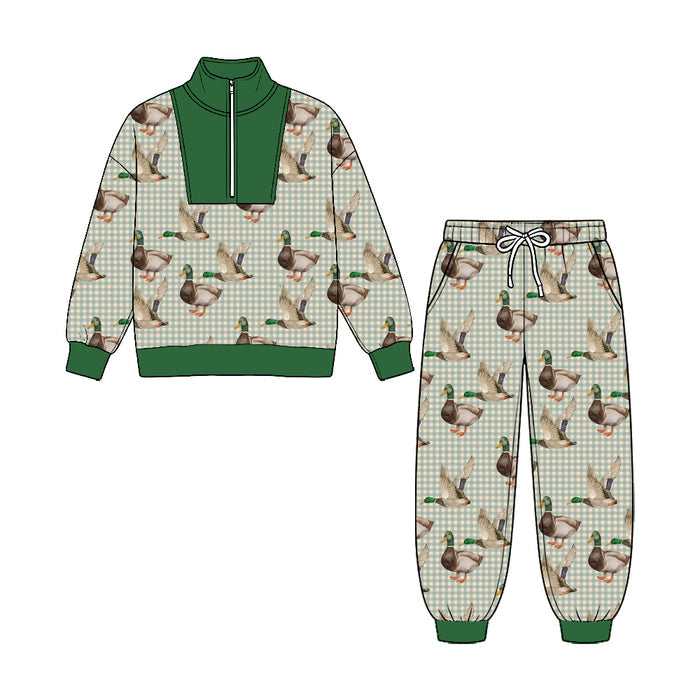 8.25 BLP1586 Preorder Duck Checkered Print Zipper Top Pockets Pants Boys Clothes Set